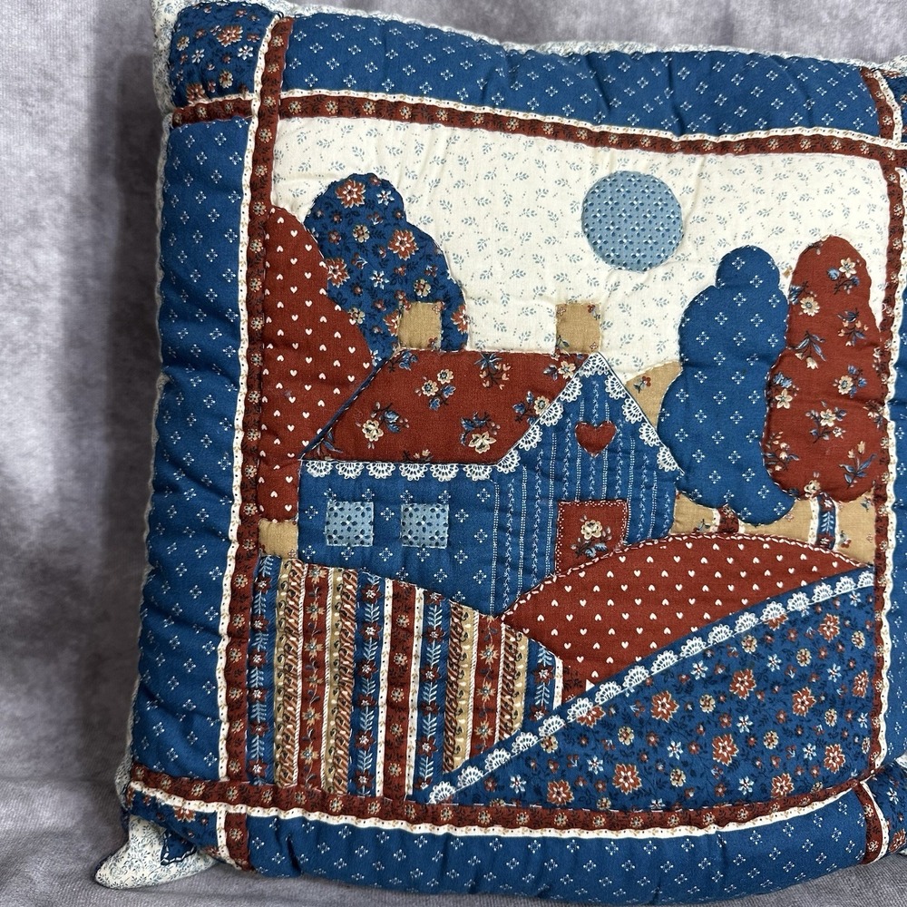 15x15 Cottagecore Quilted Throw Pillow‎ Country Floral Scene Grannycore - Picture 2 of 8
